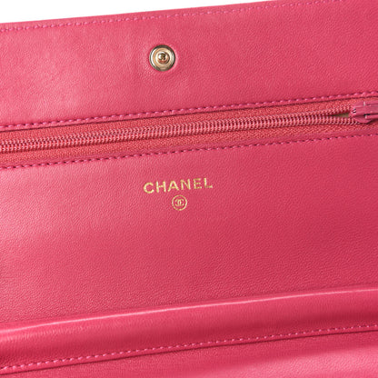 Chanel Lambskin Camellia Embossed Wallet On Chain WOC Pink 8 of 11