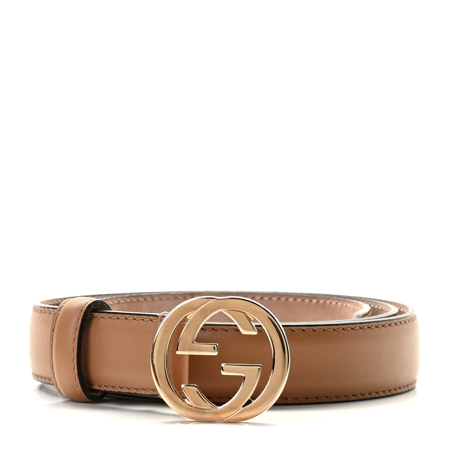 Moon Calfskin Interlocking G 25mm Belt 85 34 Camelia