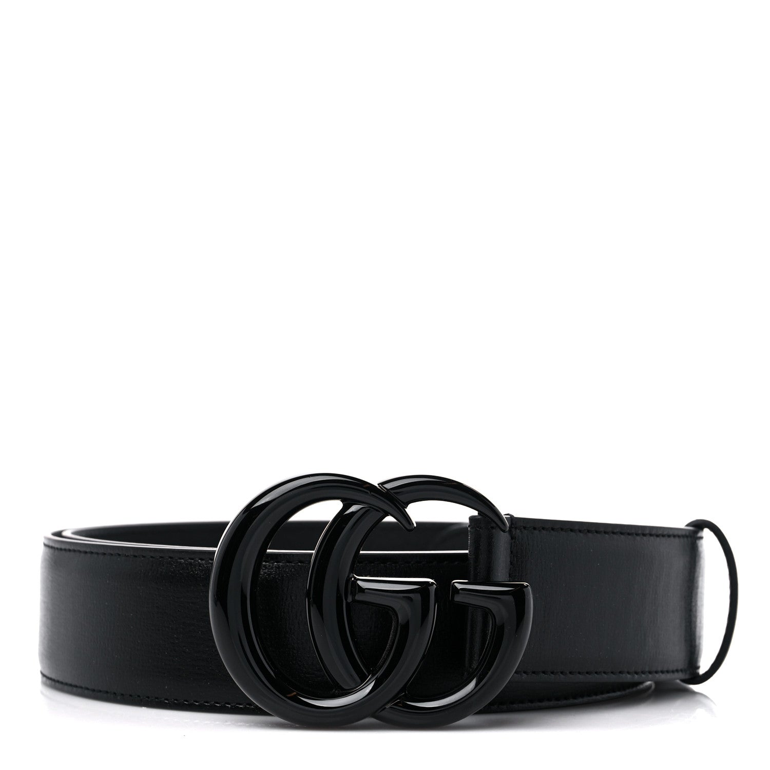 Gucci Azalea Calfskin Enamel Monochrome Double G 40mm Belt 110 44 Black 1 of 5