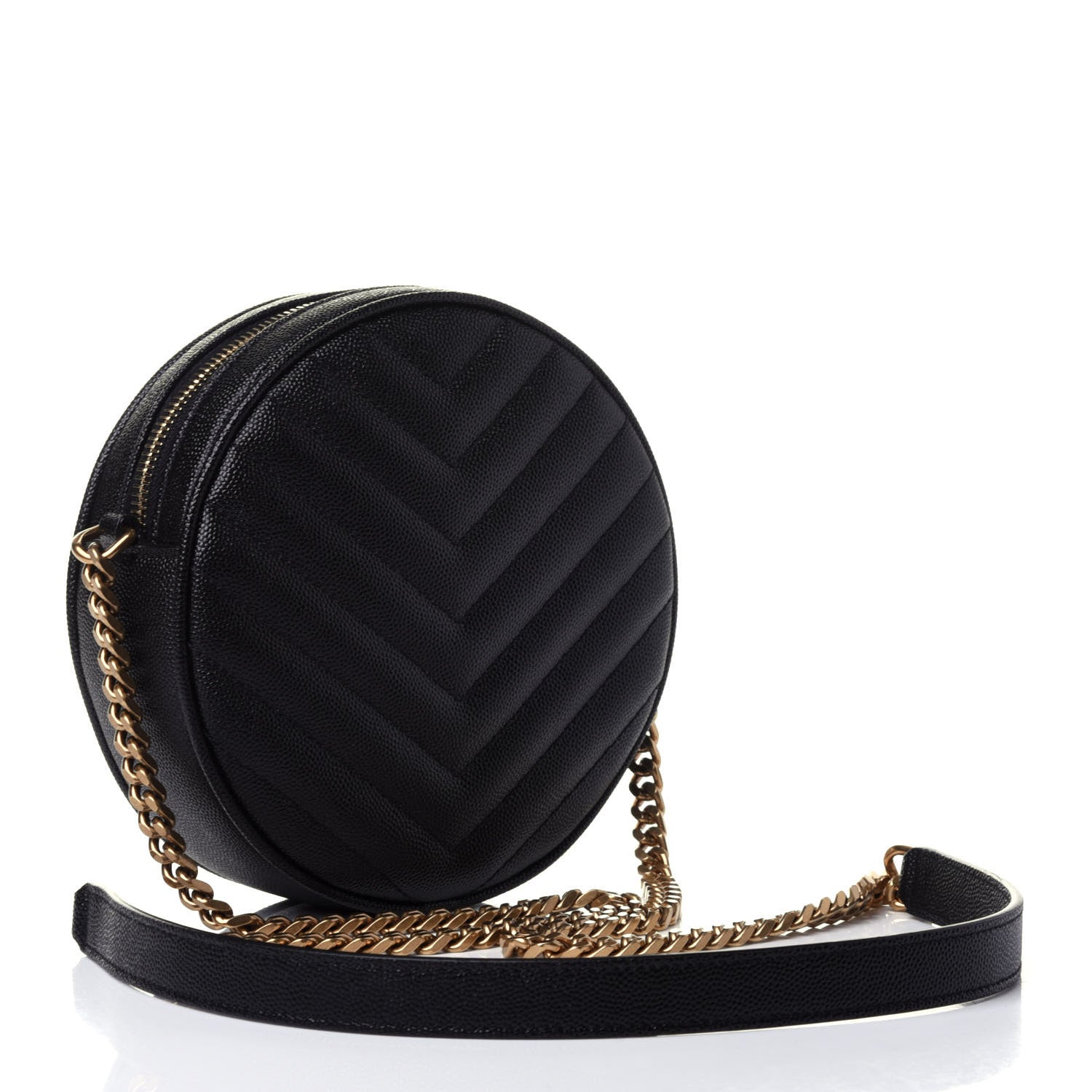 Saint Laurent Grain De Poudre Matelasse Chevron Quilted Round Vinyle Camera Bag Black 2 of 4