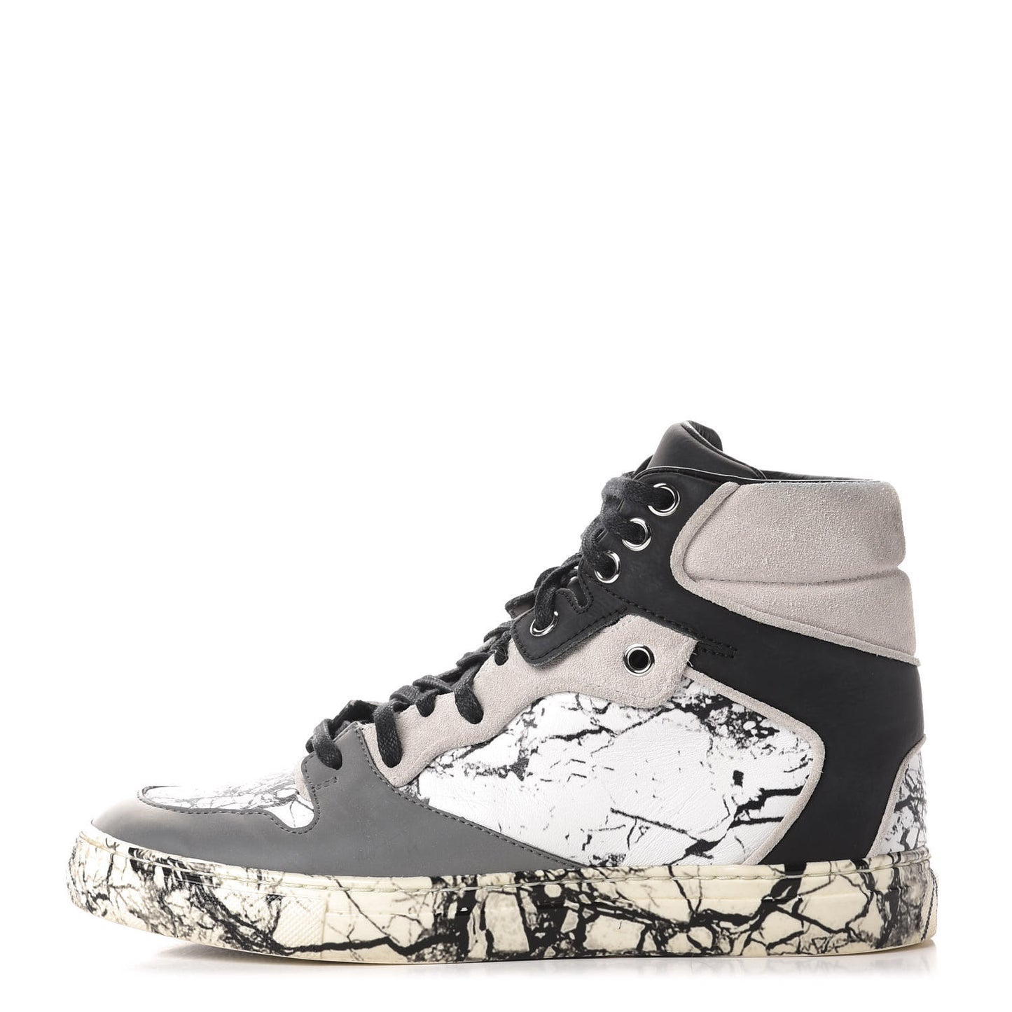 Calfskin Suede Rubber Marble Womens High Top Sneakers 36 Black
