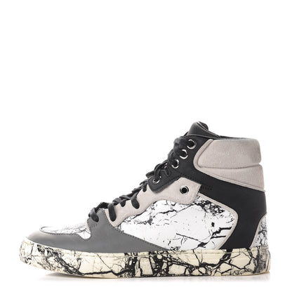 Balenciaga Calfskin Suede Rubber Marble Womens High Top Sneakers 36 Black 1 of 10