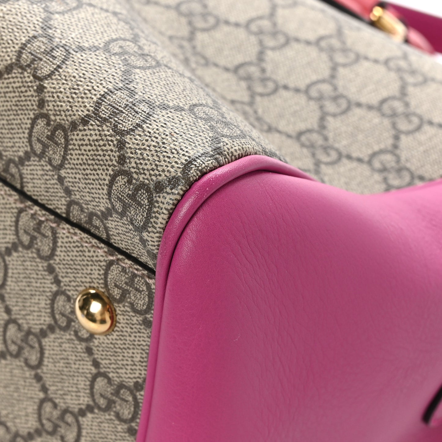 GG Supreme Monogram Medium Boston Beige Hibiscus Red New Rosette