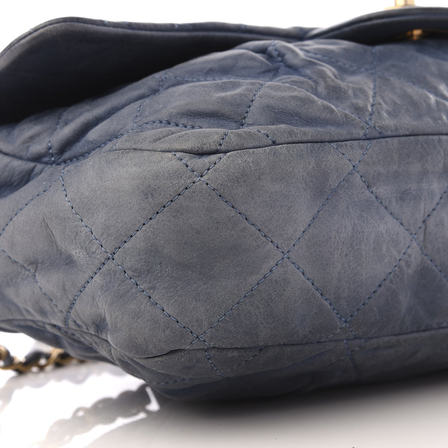 Iridescent Calfskin Large Chic Quilt Flap Dark Blue