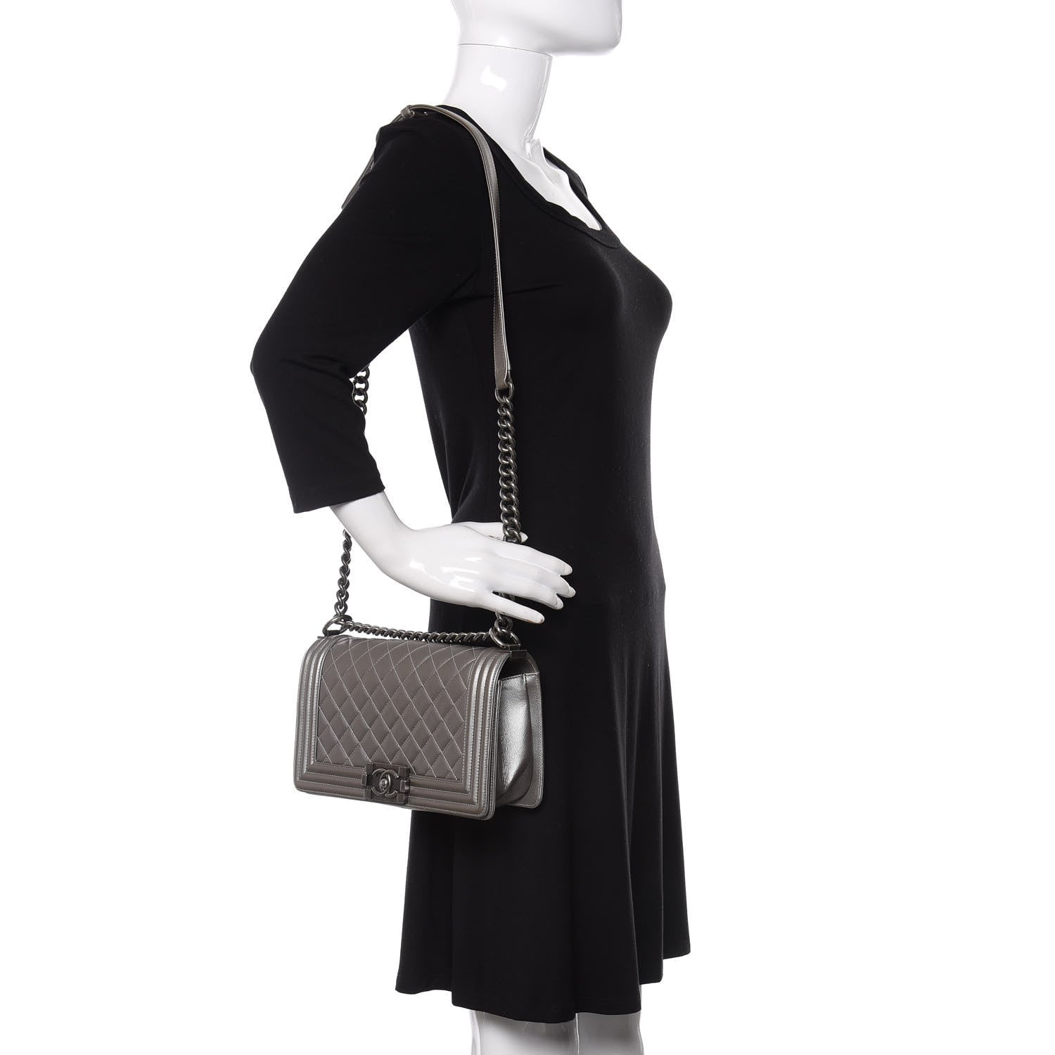Chanel Metallic Caviar Quilted Medium Boy Flap Silver 2 of 14