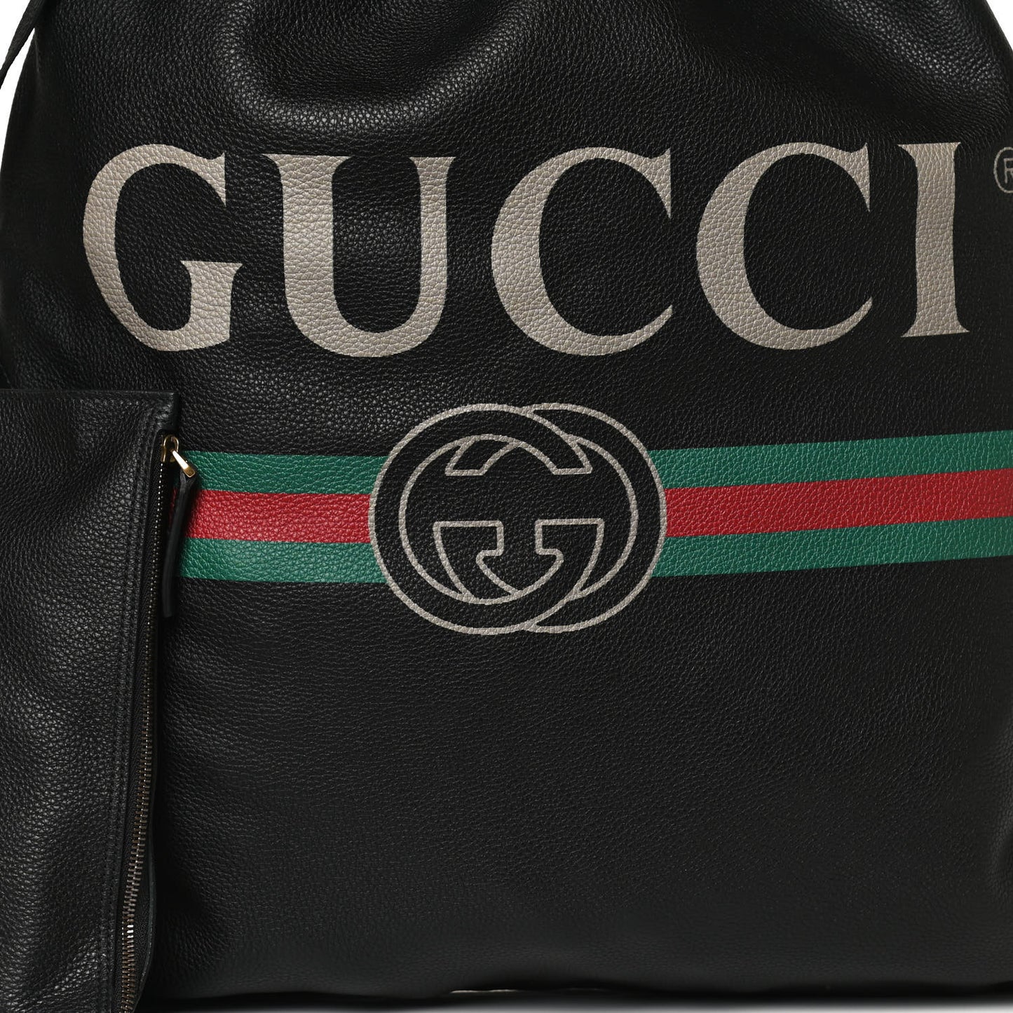 Calfskin Logo Drawstring Backpack Black