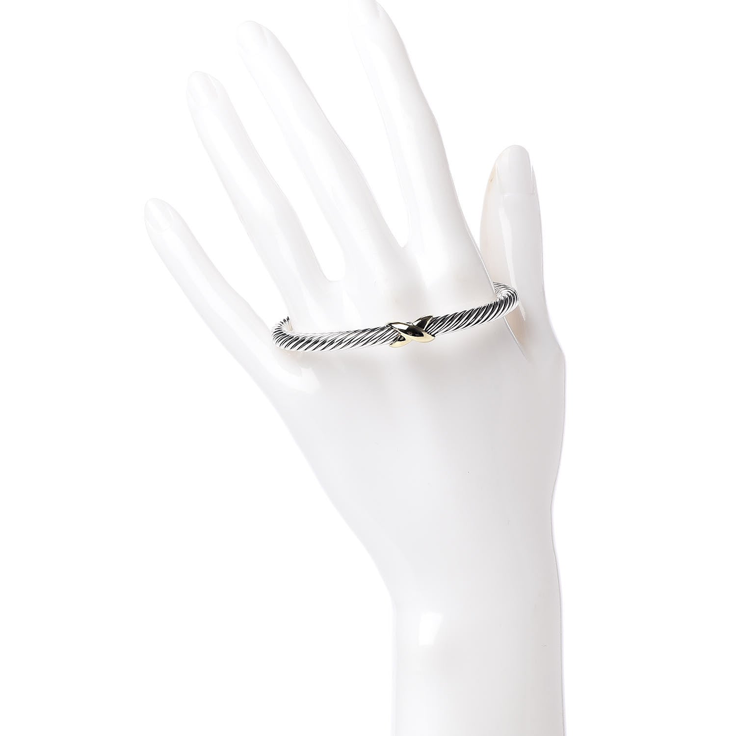 David Yurman Sterling Silver 14K Yellow Gold 5mm X Station Cable Bracelet 2 of 5