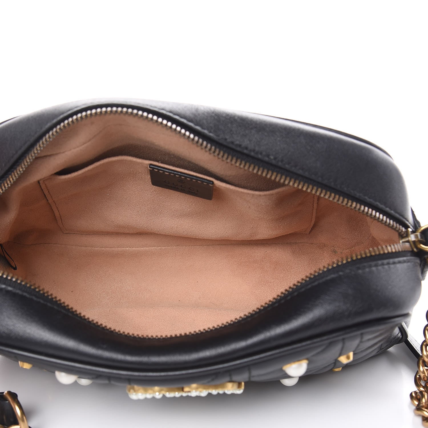 Gucci Calfskin Matelasse Studded Small Pearly GG Marmont Chain Shoulder Bag Black 5 of 15