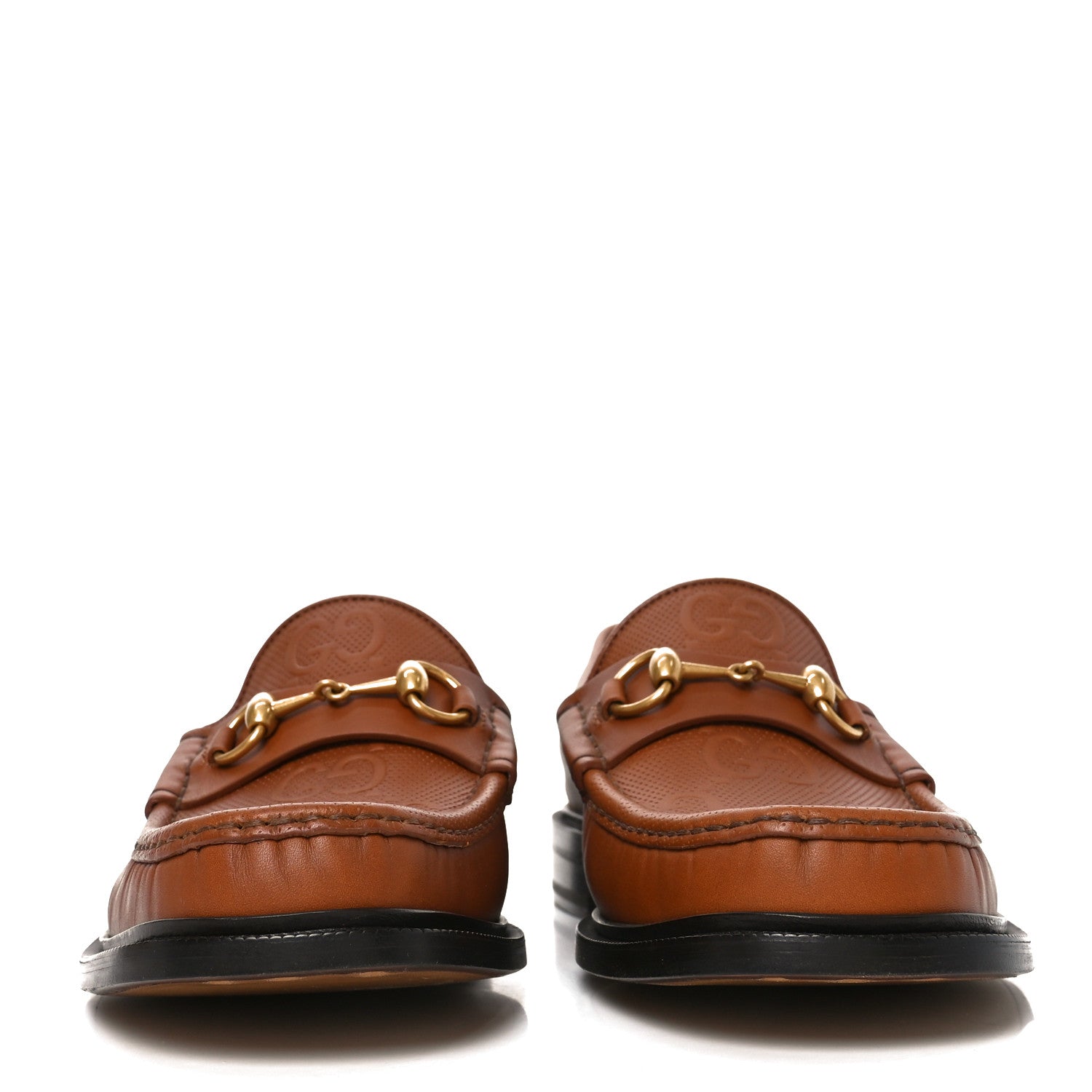 Gucci Harness Calfskin GG Tennis Embossed Mens Horsebit Loafers 9 Dark Brown 3 of 8