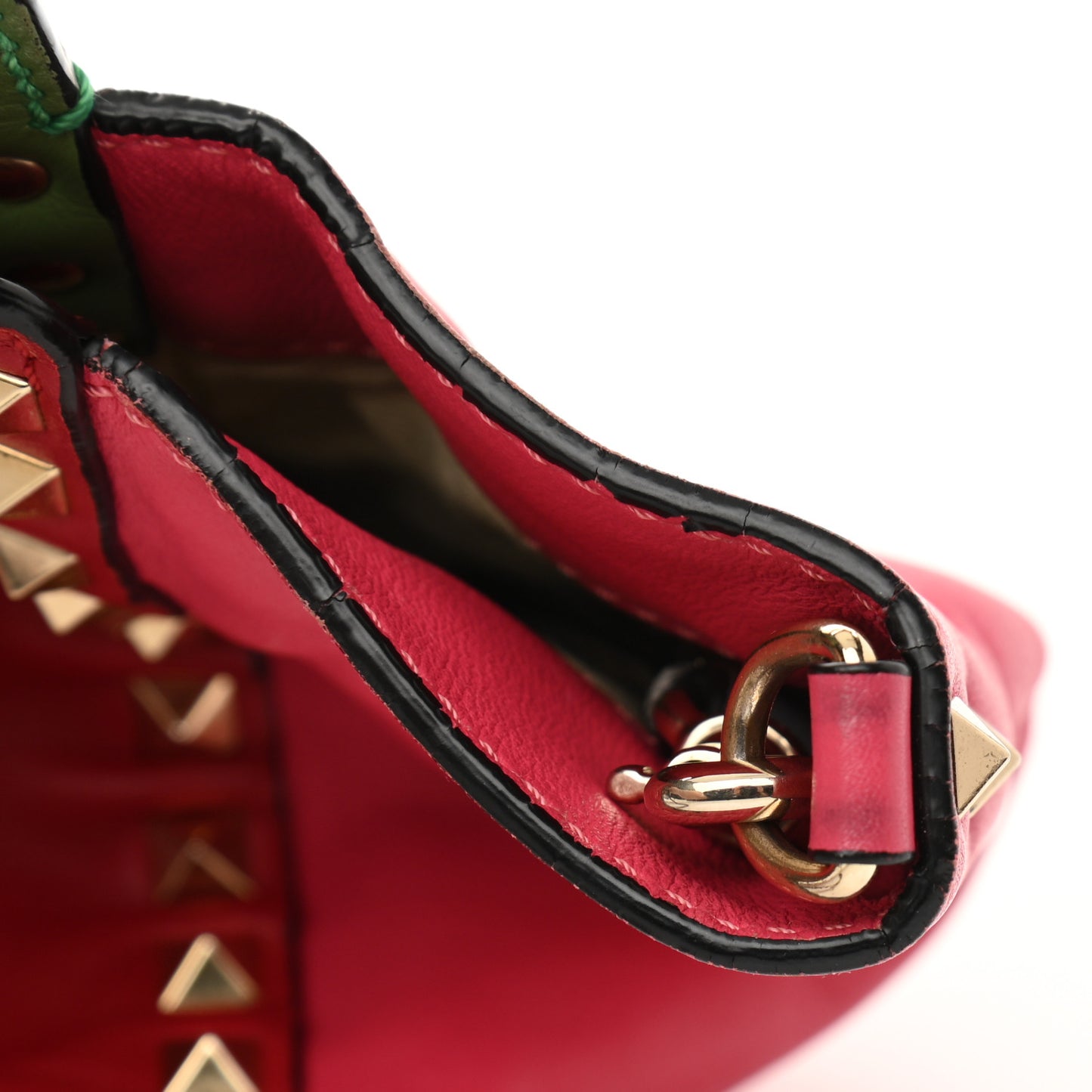 Vitello Colorblock Small Rockstud Tote Deep Rose Clover Grey Scarlet