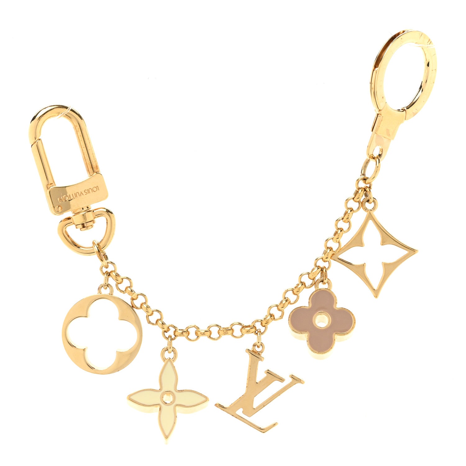 Louis Vuitton Brass Enamel Fleur De Monogram Bag Charm Chain Gold 1 of 4