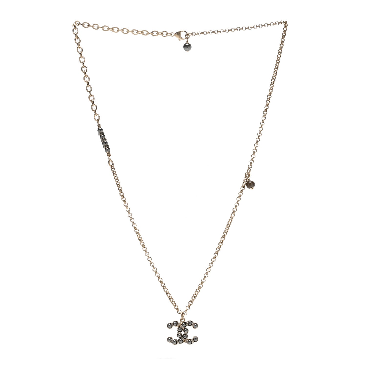 Chanel Ruthenium Pearl CC Pendant Necklace Grey 3 of 4