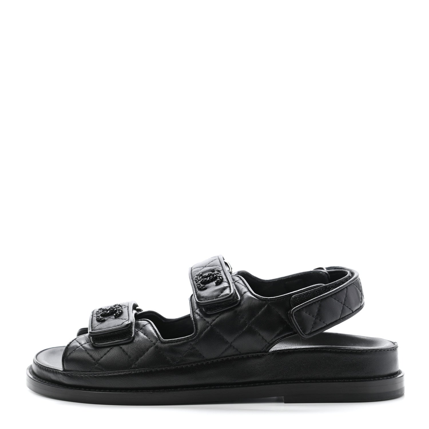 Chanel Lambskin Quilted Velcro Dad Sandals 36 So Black 1 of 8
