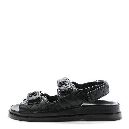 Chanel Lambskin Quilted Velcro Dad Sandals 36 So Black 1 of 8
