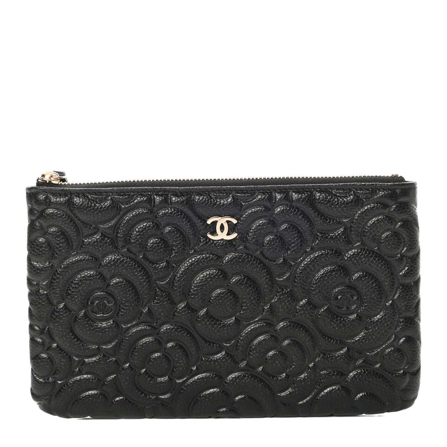 Caviar Camellia Embossed Cosmetic Pouch Black