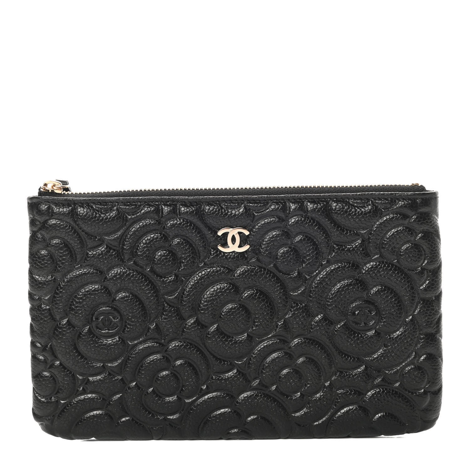 Chanel Caviar Camellia Embossed Cosmetic Pouch Black 1 of 8