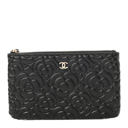 Chanel Caviar Camellia Embossed Cosmetic Pouch Black 1 of 8