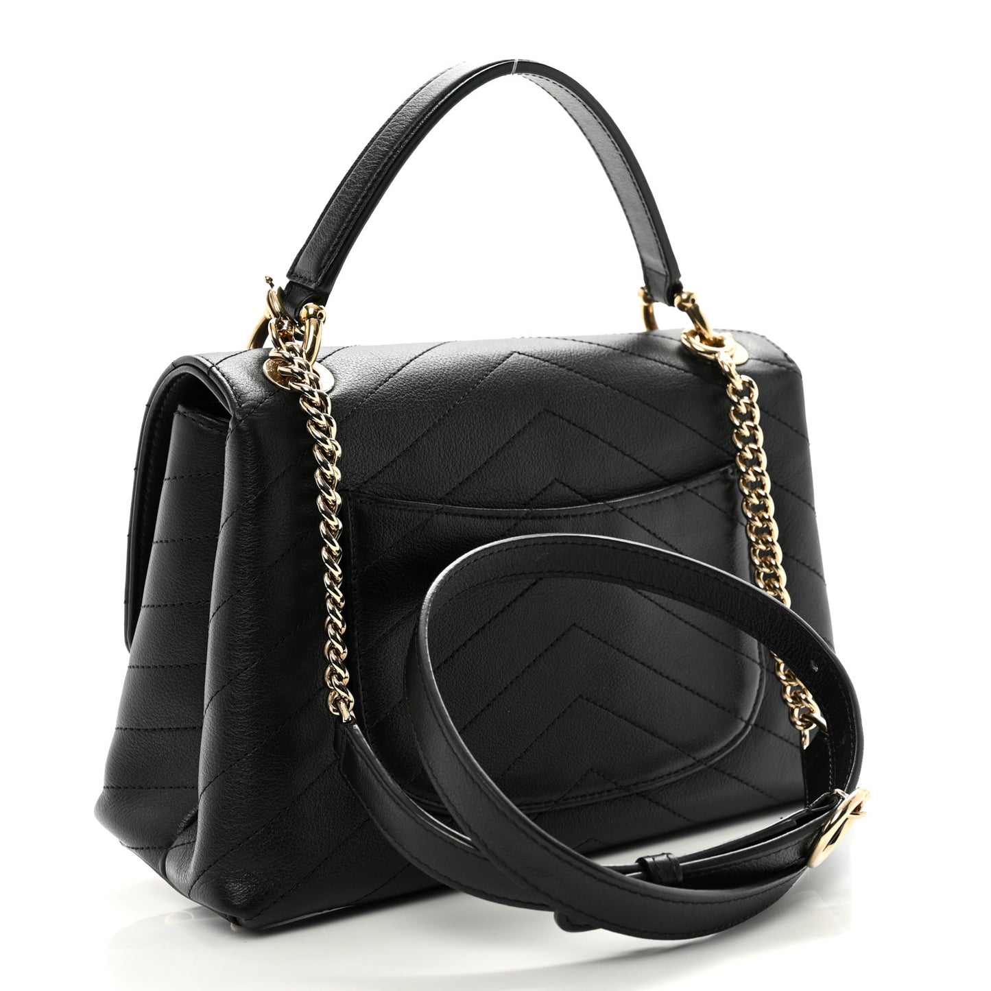 Grained Calfskin Small Chevron Chic Top Handle Flap Black
