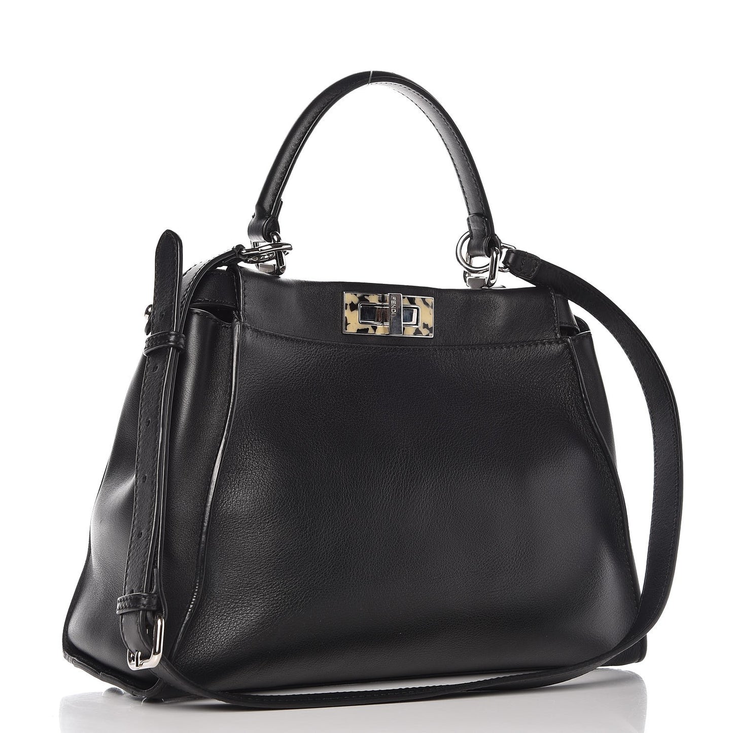 Vitello Dolce Shiny Nappa Plexglass Granite Medium Peekaboo Iconic Satchel Black