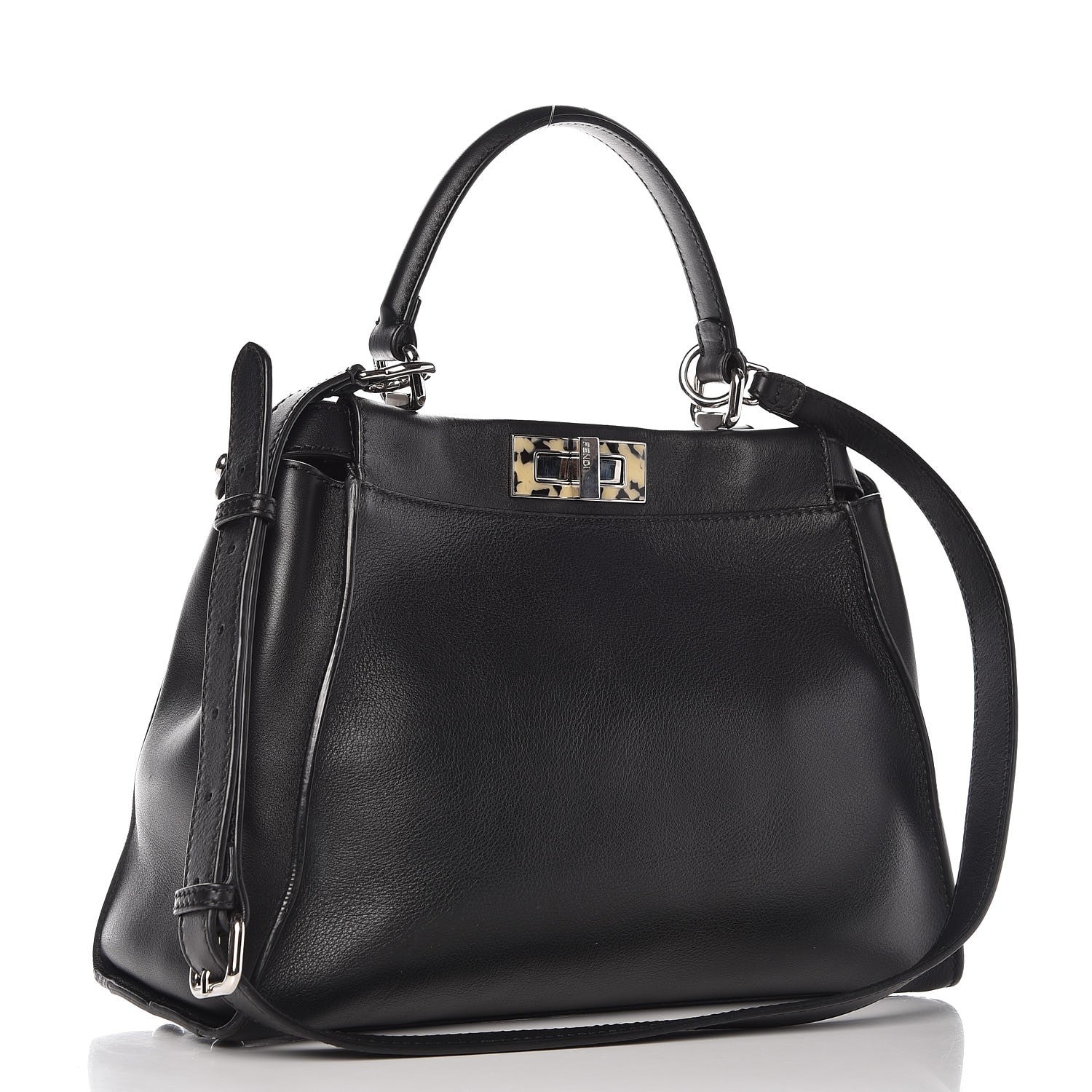 Fendi Vitello Dolce Shiny Nappa Plexglass Granite Medium Peekaboo Iconic Satchel Black 3 of 9