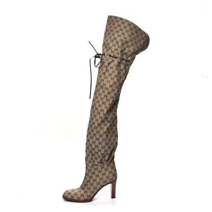 Gucci Monogram Over the Knee Boots 39.5 Beige Ebony 1 of 6