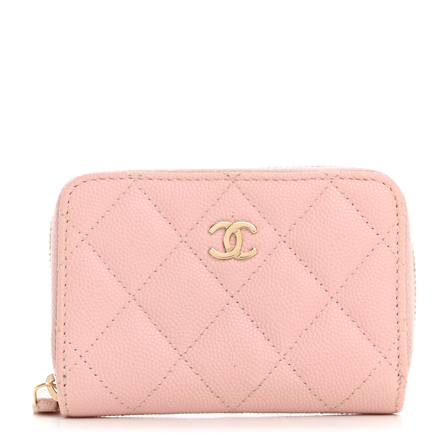 Caviar Quilted Zip Coin Purse Light Pink