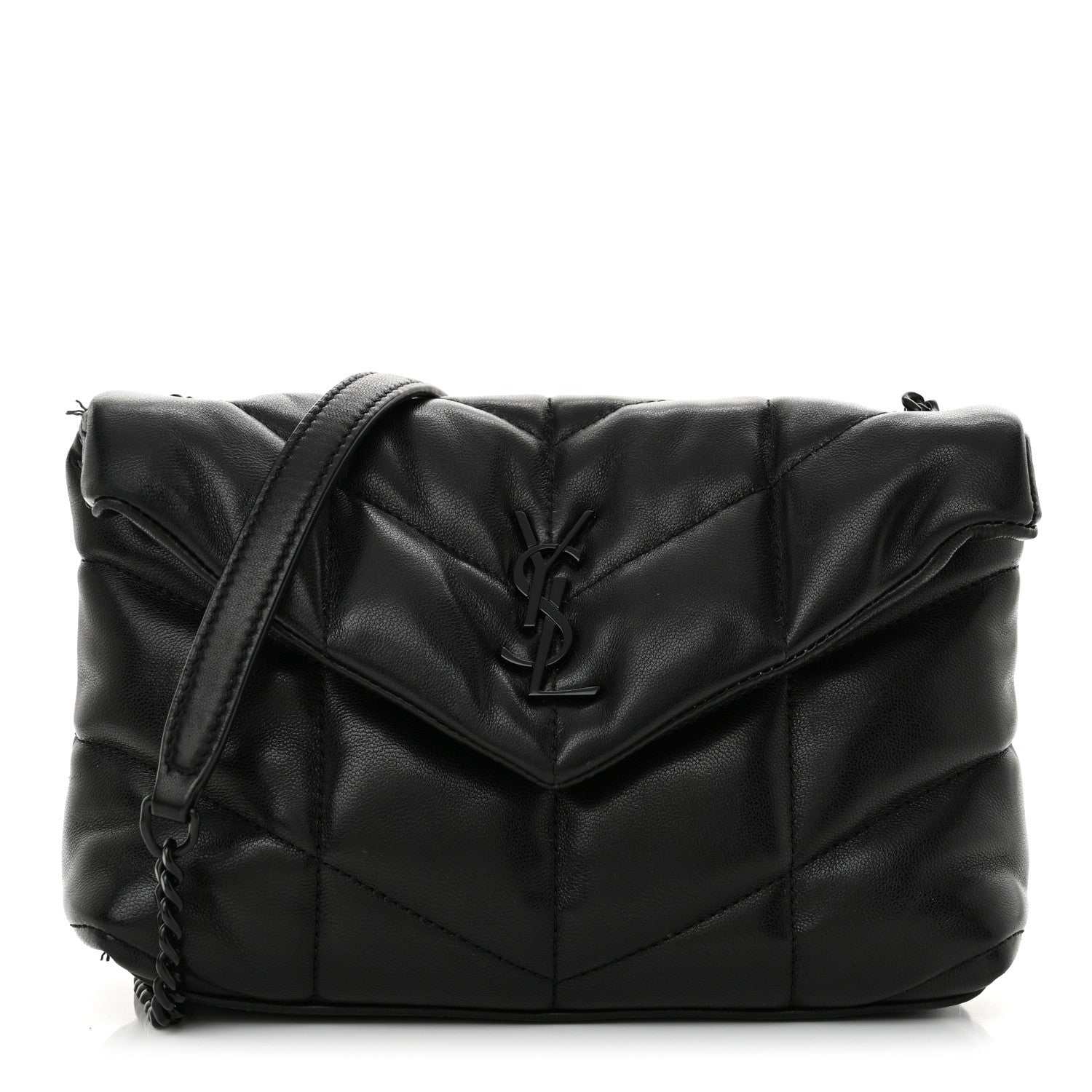 Saint Laurent Lambskin Quilted Toy Loulou Puffer Monogram Monochrome Chain Satchel Black 1 of 13