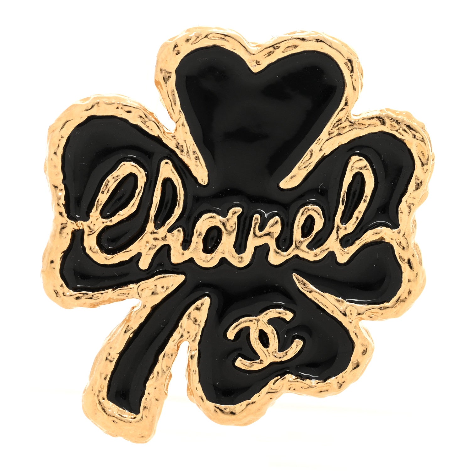 Chanel Resin Metal CC Clover Brooch Gold Black 1 of 4