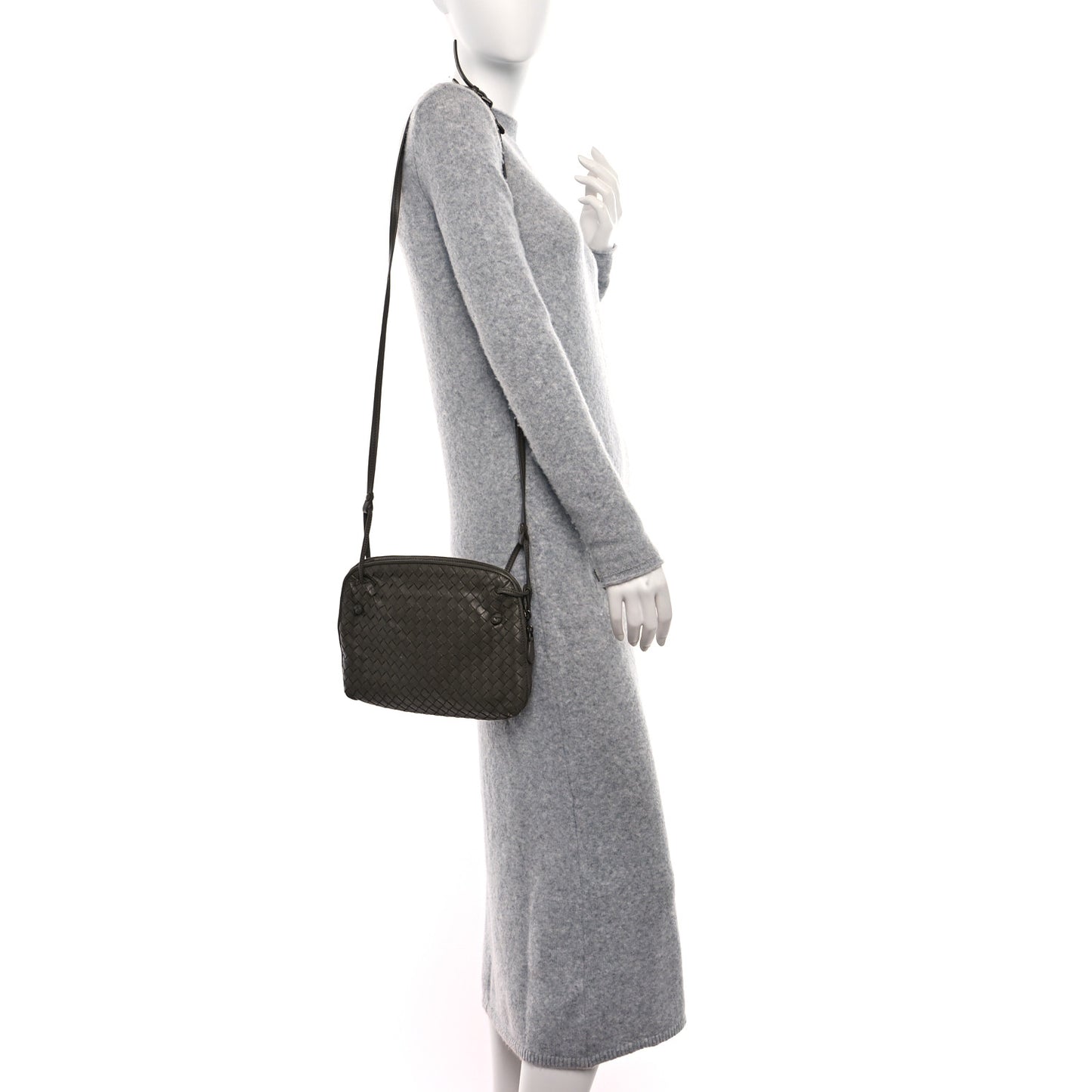 Nappa Intrecciato Nodini Crossbody Messenger Light Grey