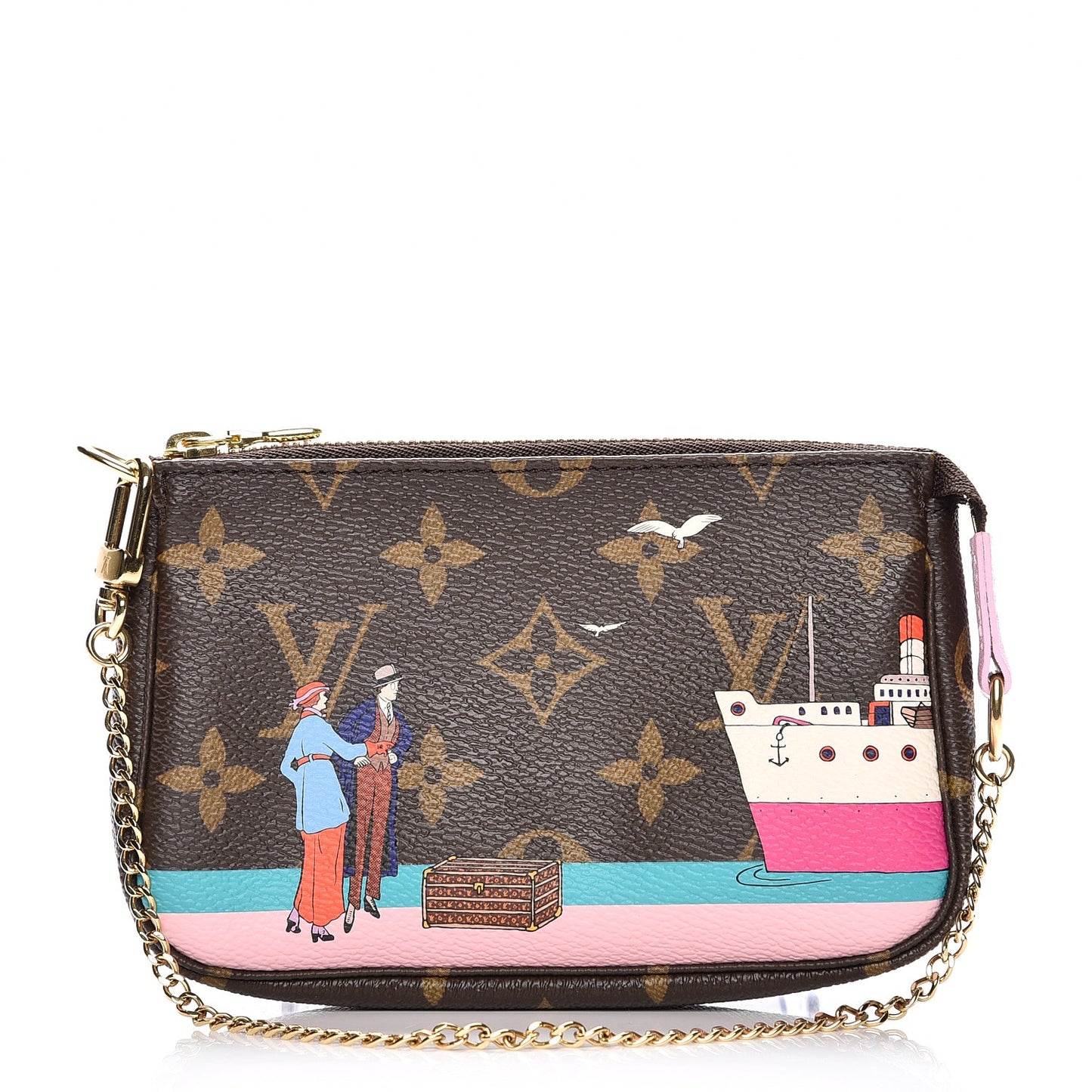 Monogram 2016 Christmas Animation Mini Pochette Accessories Rose Ballerine