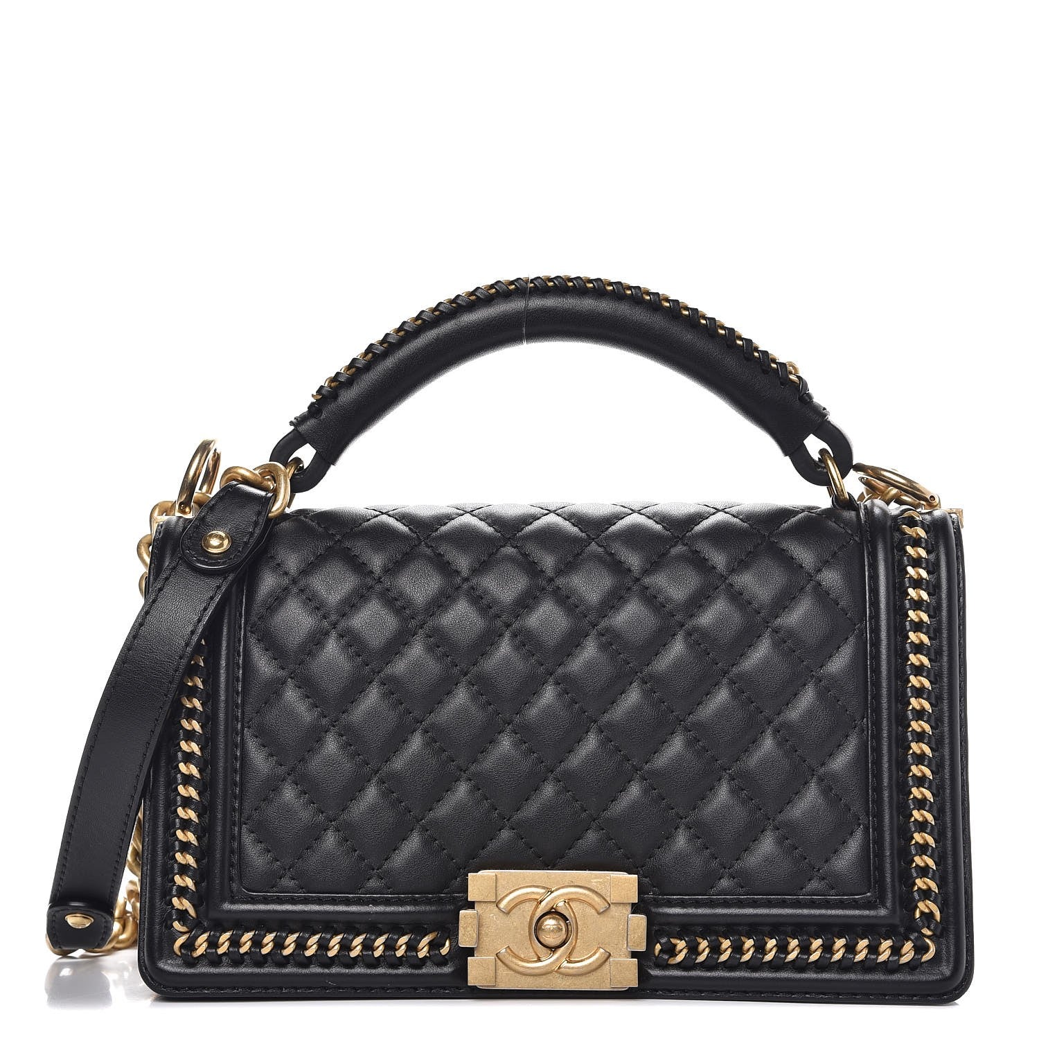 Chanel Calfskin Quilted Medium Boy Top Handle Flap Black 1 of 8
