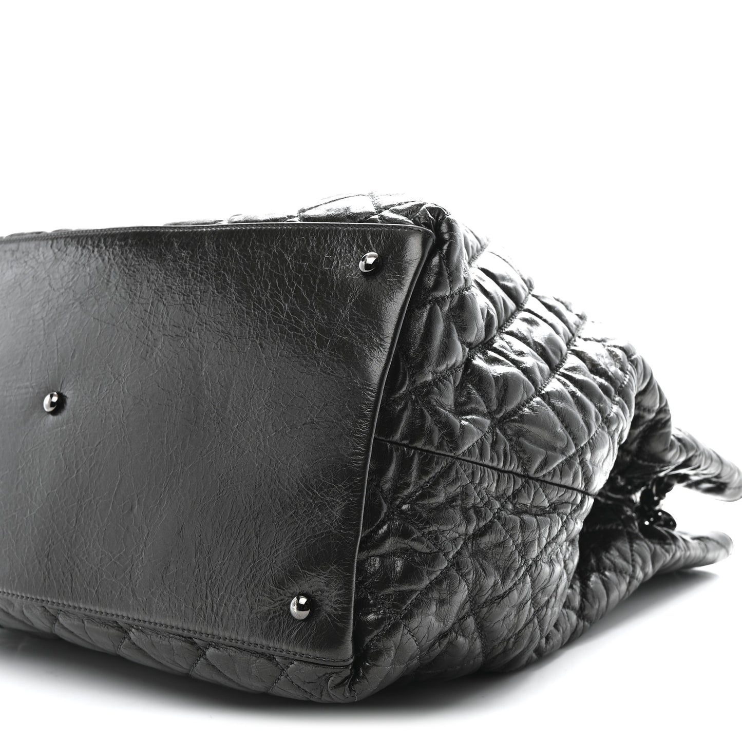 Glazed Calfskin Quilted Large Chain Me Tote Dark Grey