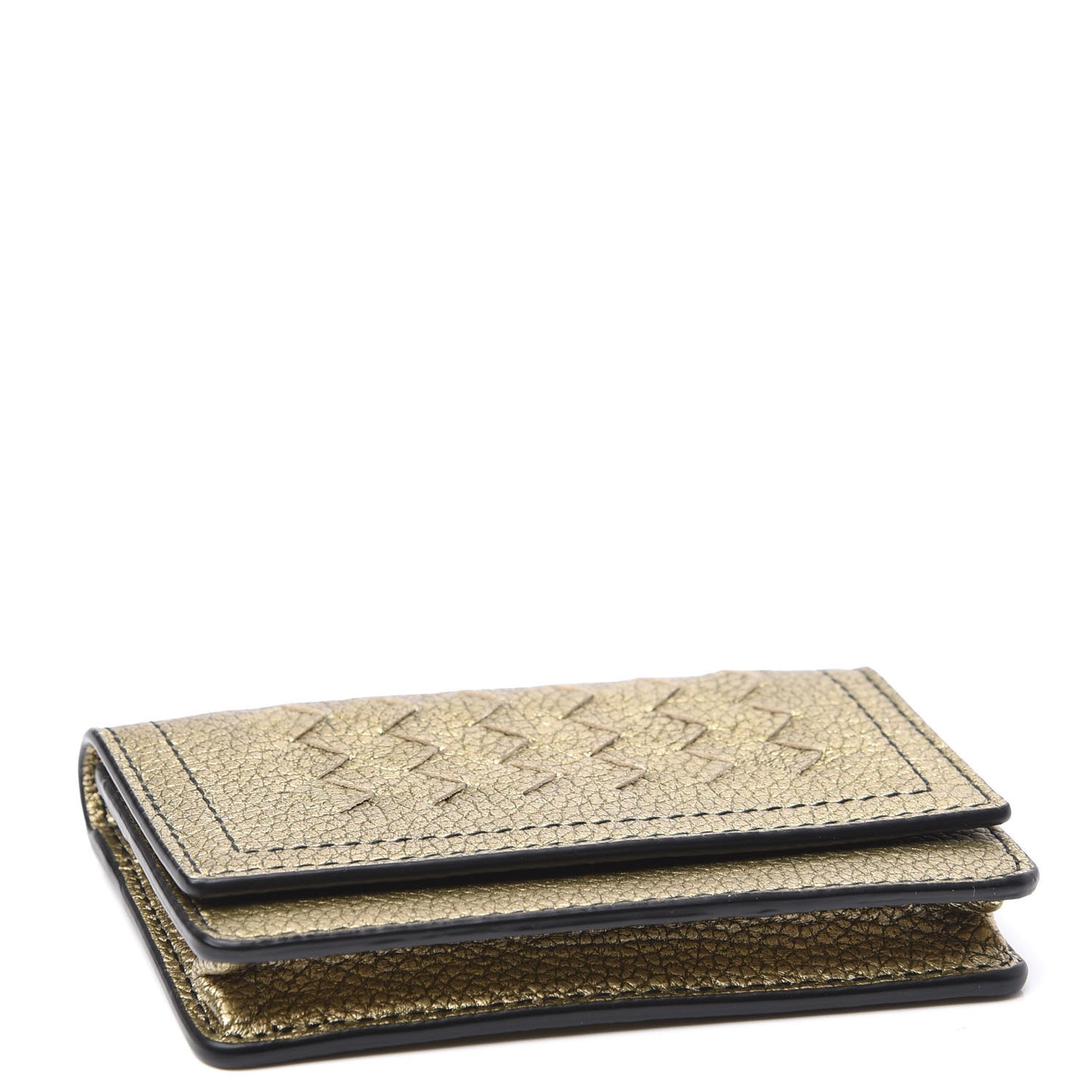 Metallic Lambskin Intrecciato Card Case Champignon