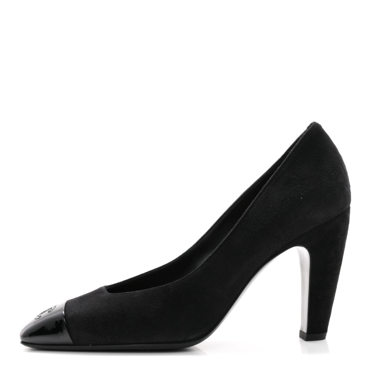 Chanel Suede Patent Calfskin Cap Toe CC Pumps 39.5 Black 1 of 10