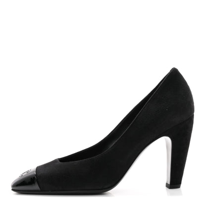 Chanel Suede Patent Calfskin Cap Toe CC Pumps 39.5 Black 1 of 10