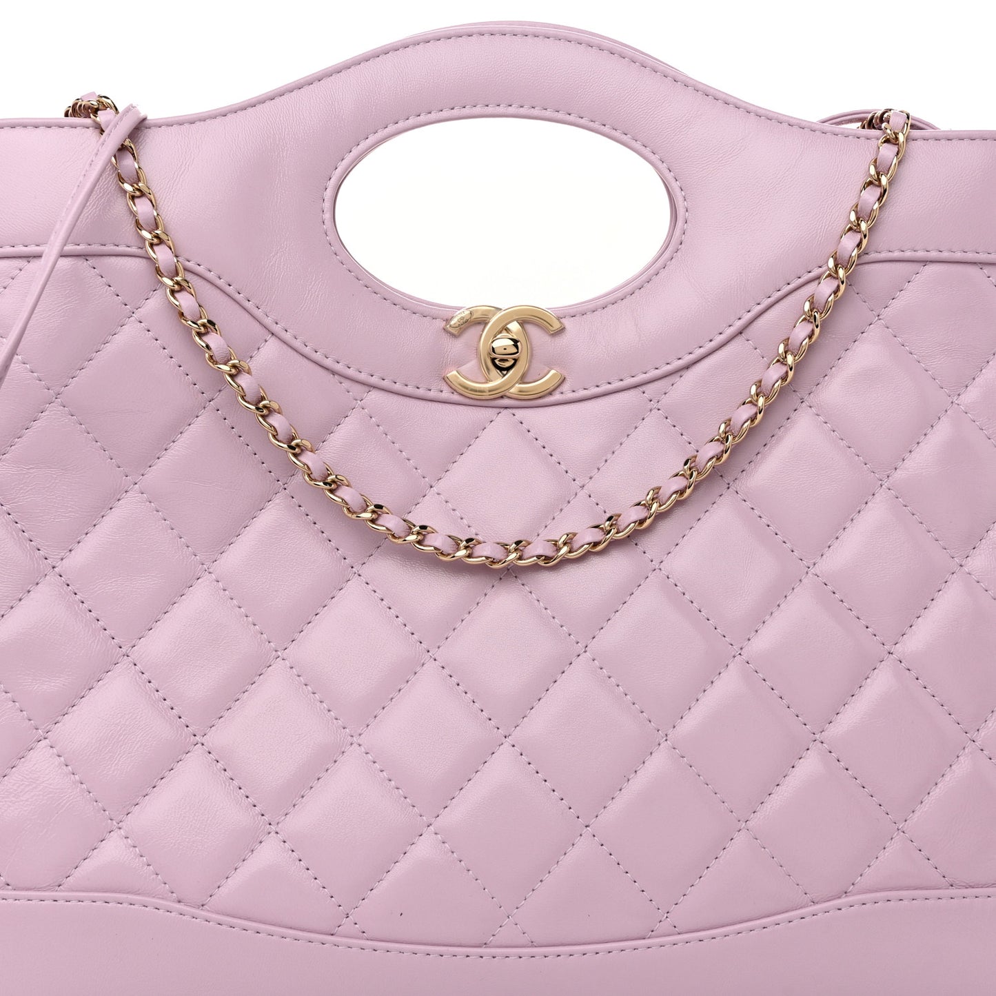 Shiny Lambskin Quilted 31 Shopping Bag Light Purple