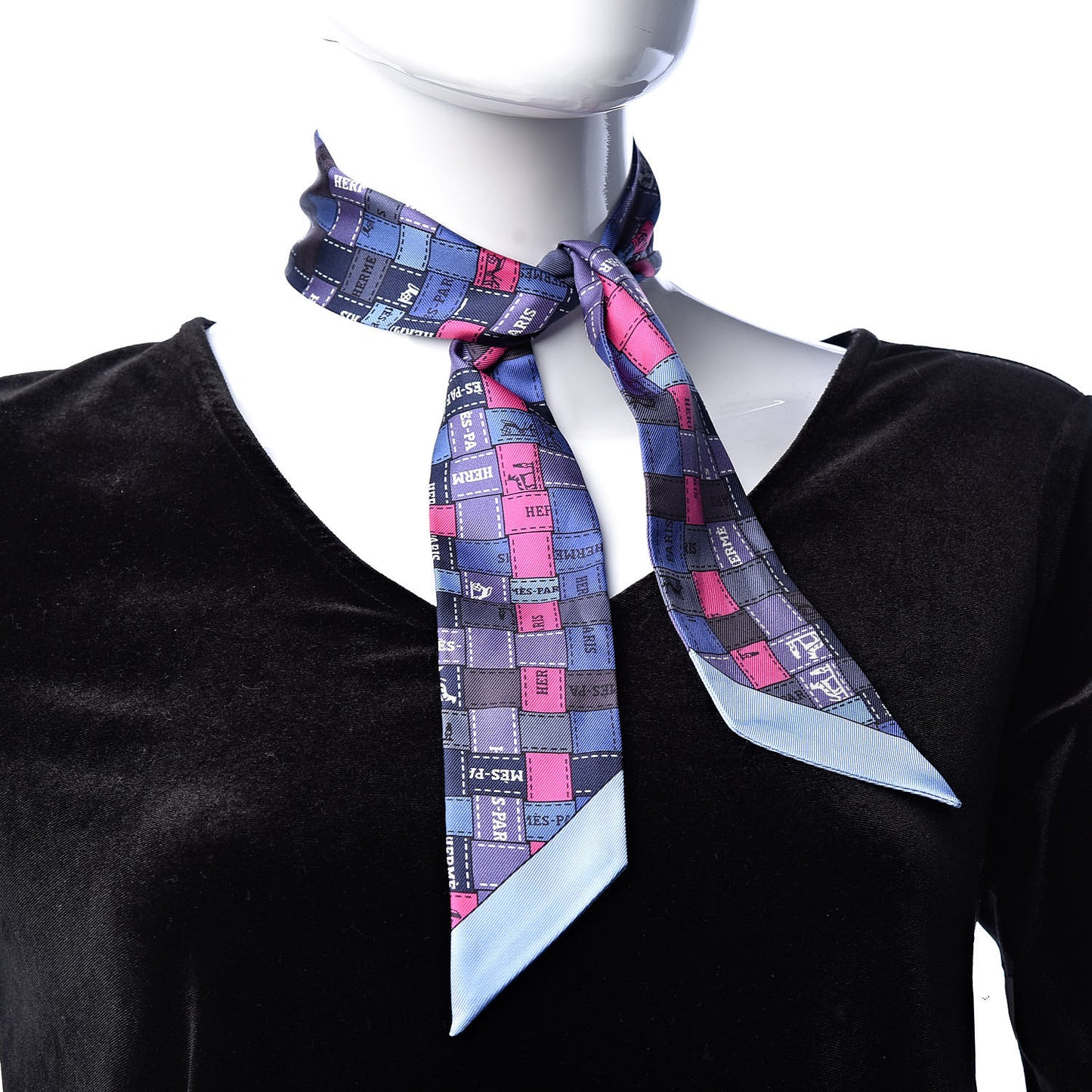 Silk Bolduc Au Carre Twilly Blue Jean Rose Vif Anthracite