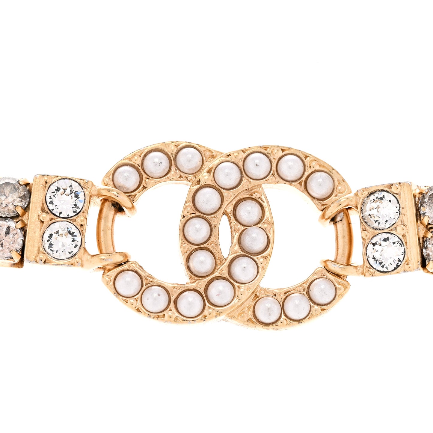 Crystal Pearl CC Choker Necklace Gold
