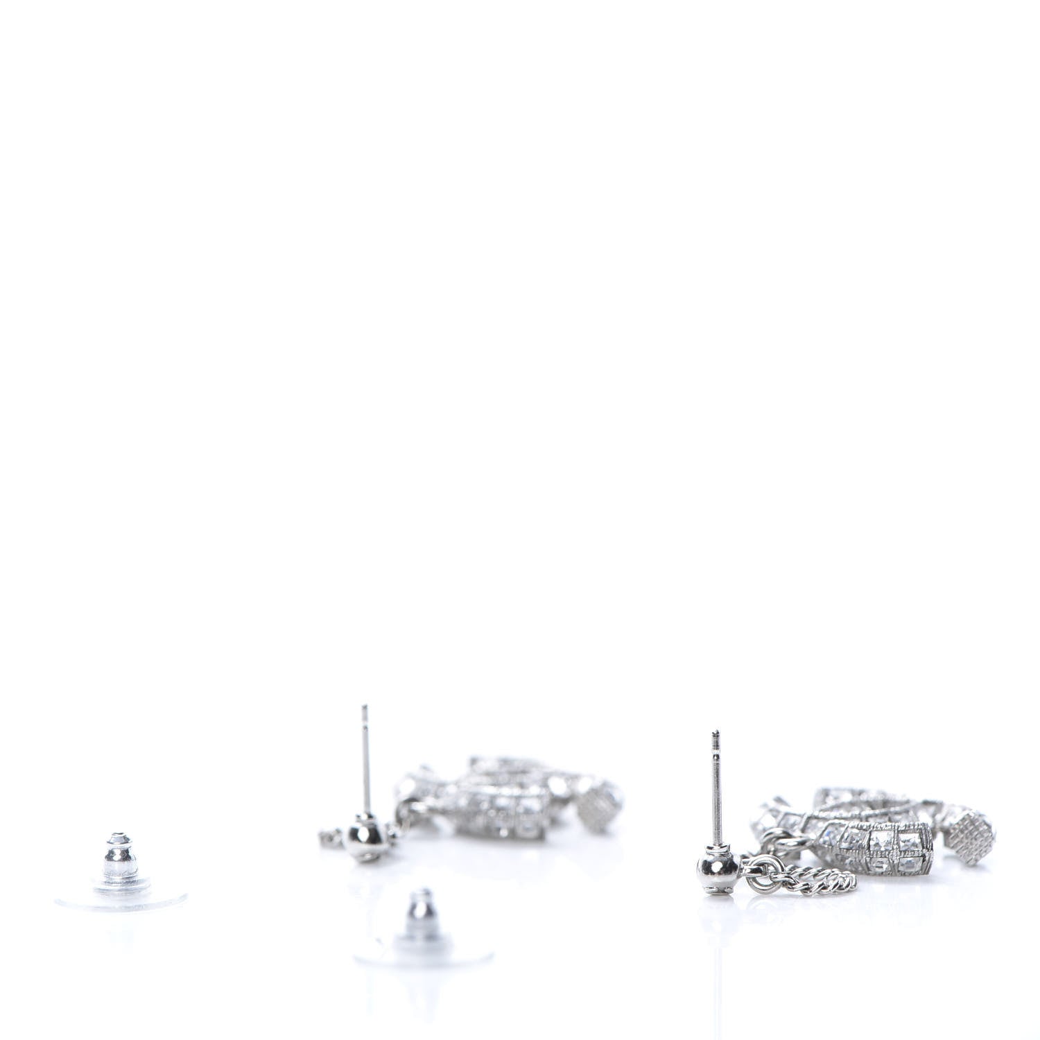 Chanel Baguette Crystal CC Drop Earrings Silver 3 of 4