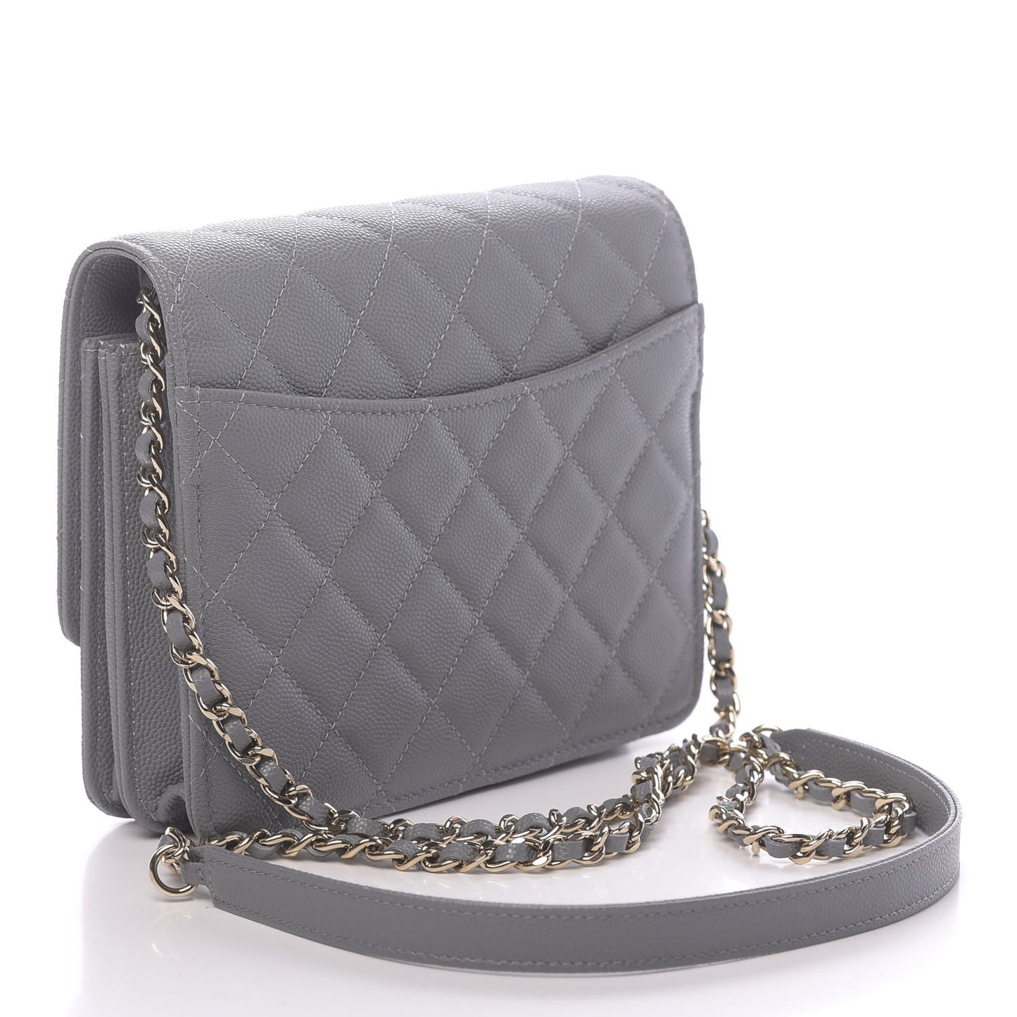 Caviar Quilted Square Wallet On Chain WOC Grey