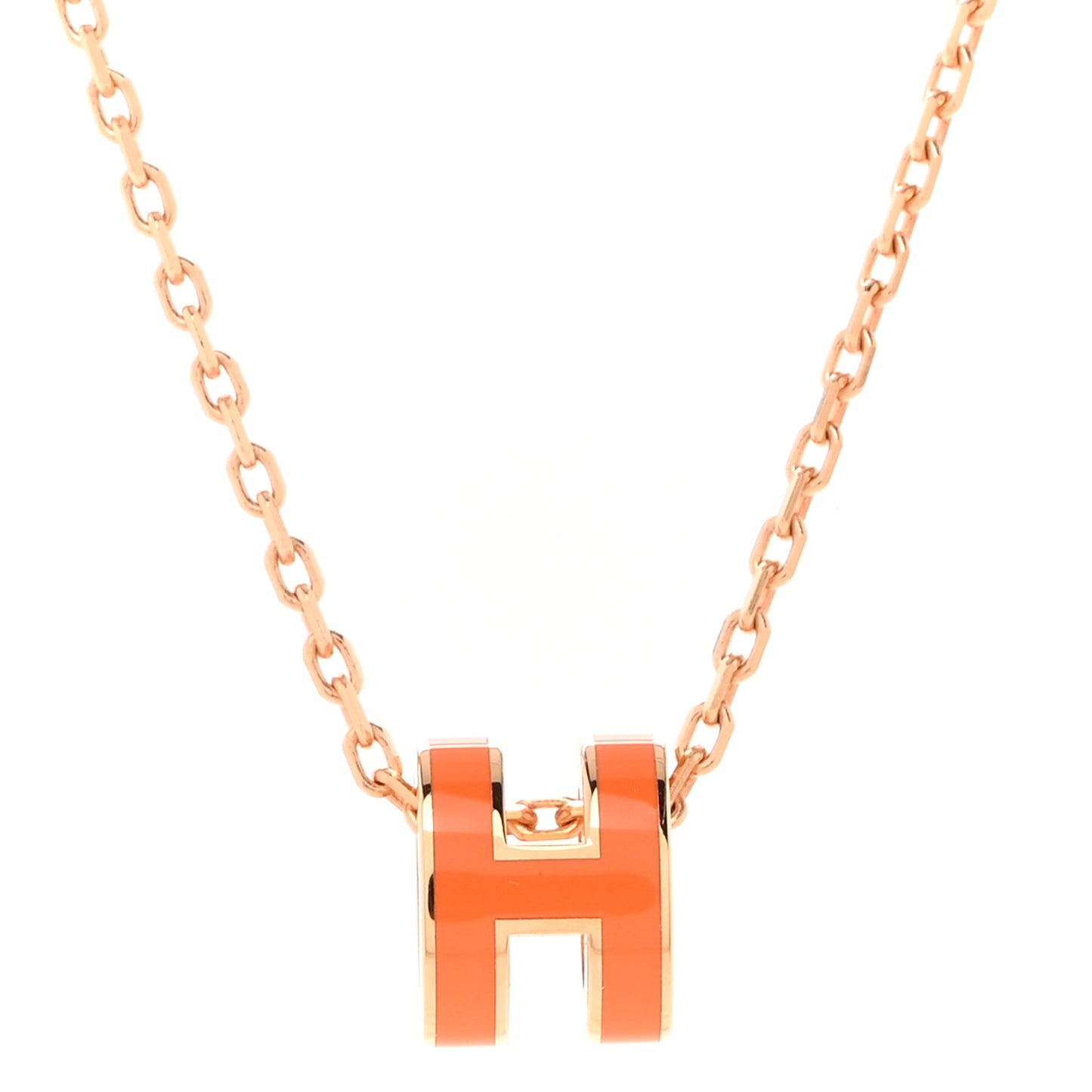 Lacquered Rose Gold Mini Pop H Pendant Necklace Orange