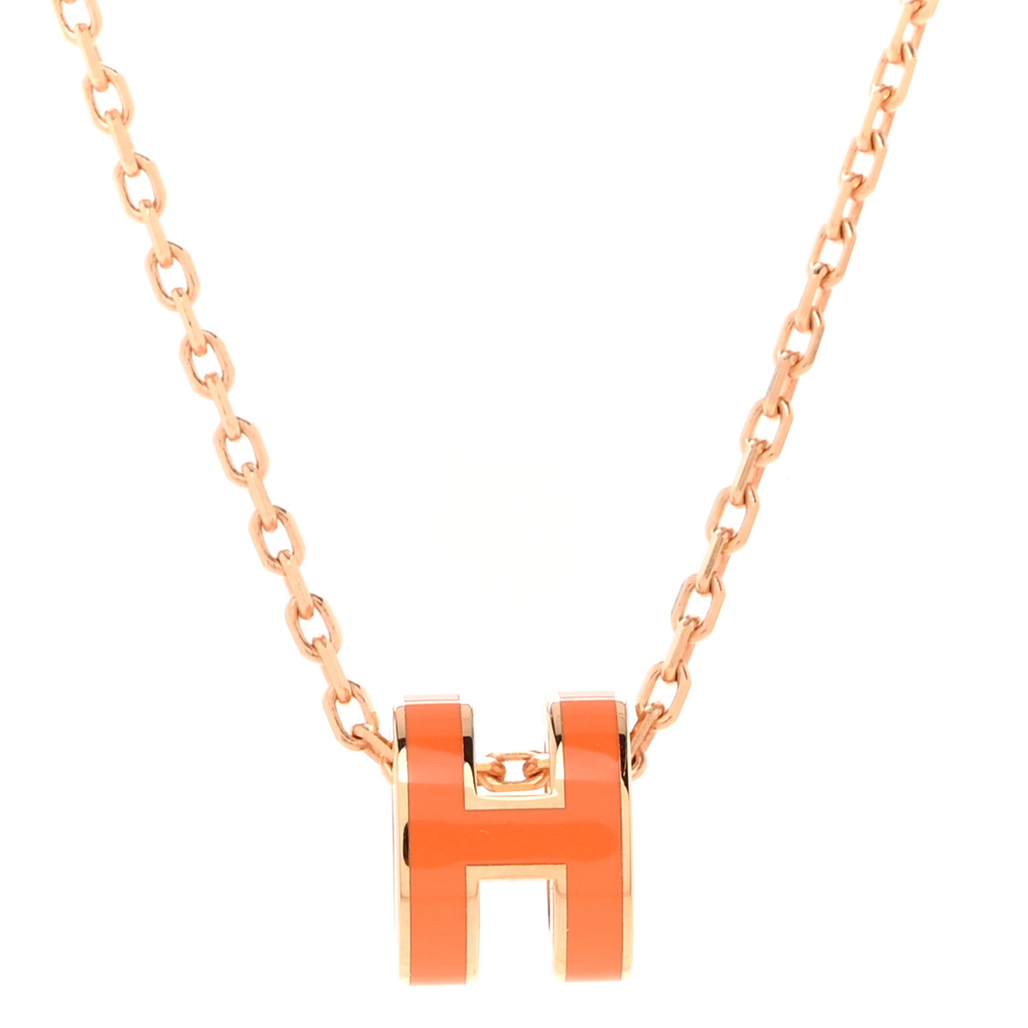 Hermes Lacquered Rose Gold Mini Pop H Pendant Necklace Orange 4 of 8