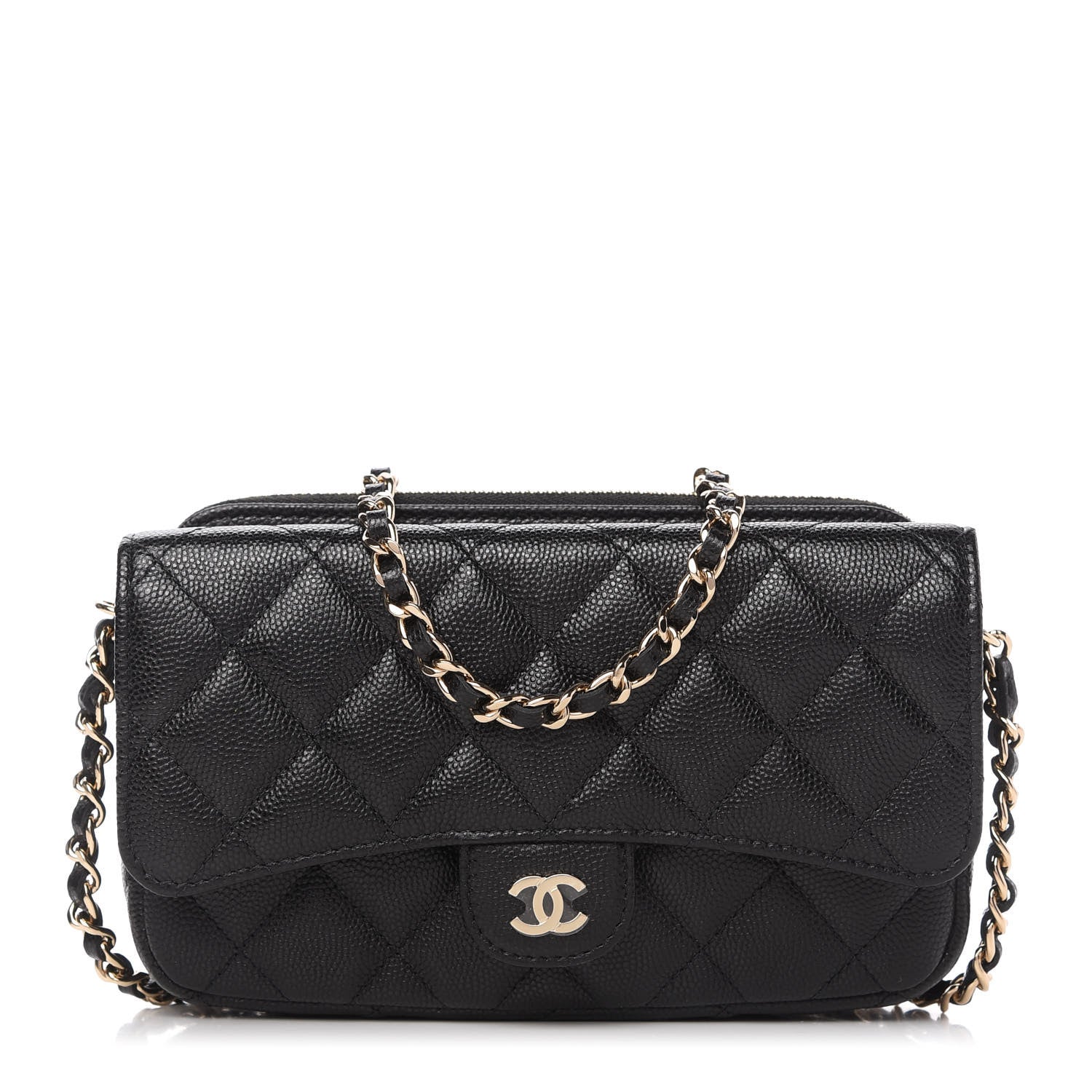 Chanel Caviar Quilted Flap Phone Holder With Chain Black 1 of 12