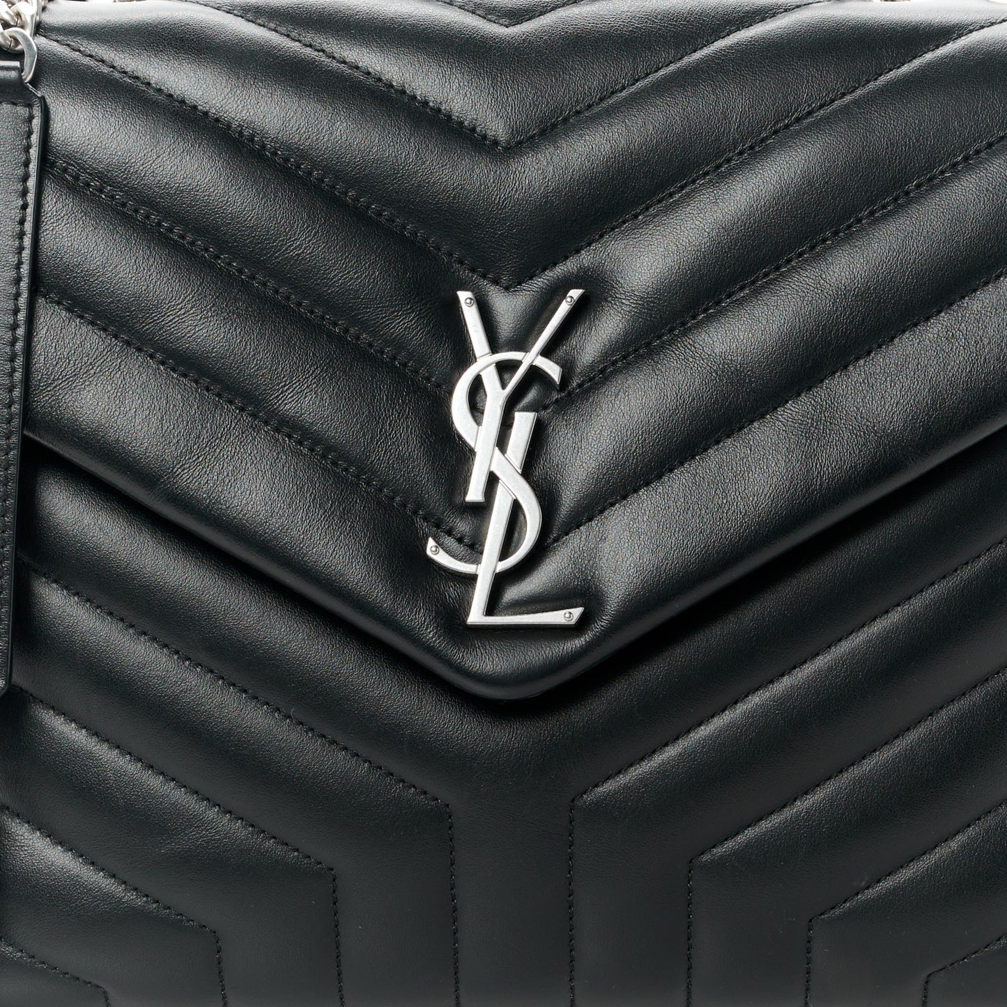 Calfskin Y Quilted Monogram Medium Loulou Chain Satchel Black
