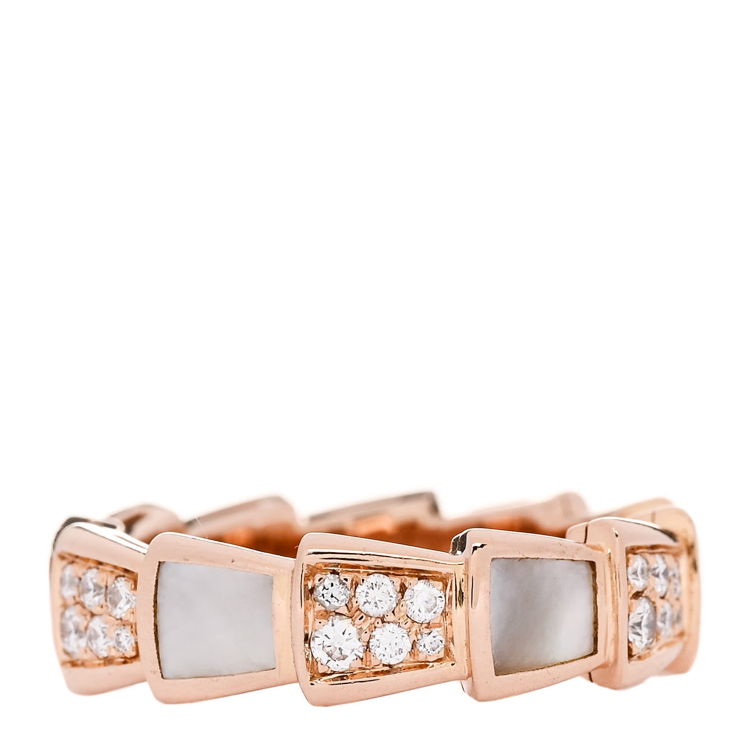Bulgari 18K Rose Gold Diamond Mother of Pearl 6mm Serpenti Viper Band Ring 54 7 3 of 5