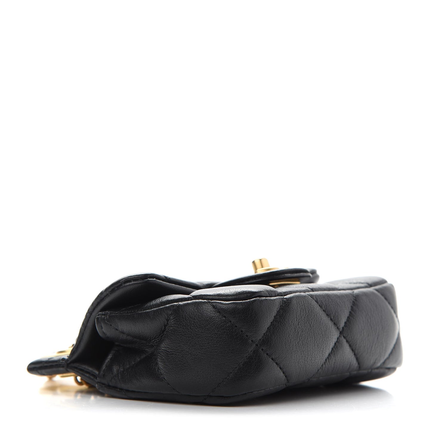 Calfskin Quilted Lady Handle Flap Card Holder With Chain Black
