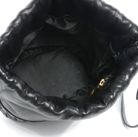 Vintage Leather Drawstring Shoulder Bag Black
