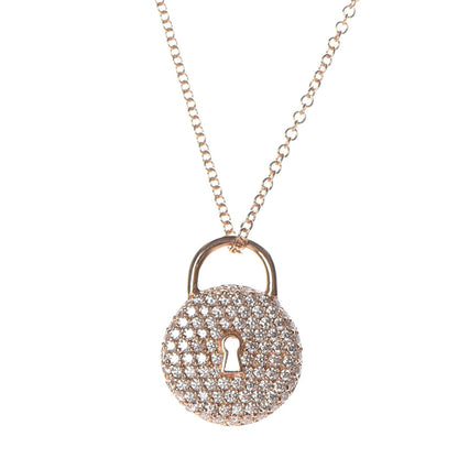 Tiffany 18K Rose Gold Diamond Lock Pendant Necklace 4 of 8