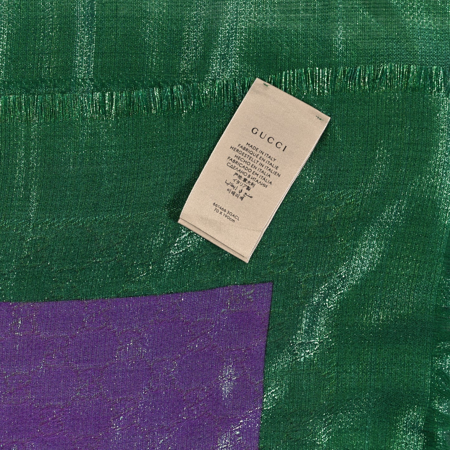 Wool Polyamide GG Monogram Giwet Fringe Scarf Emerald Light Purple