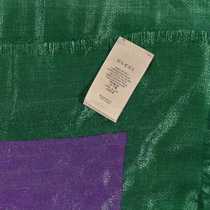 Gucci Wool Polyamide GG Monogram Giwet Fringe Scarf Emerald Light Purple 4 of 4
